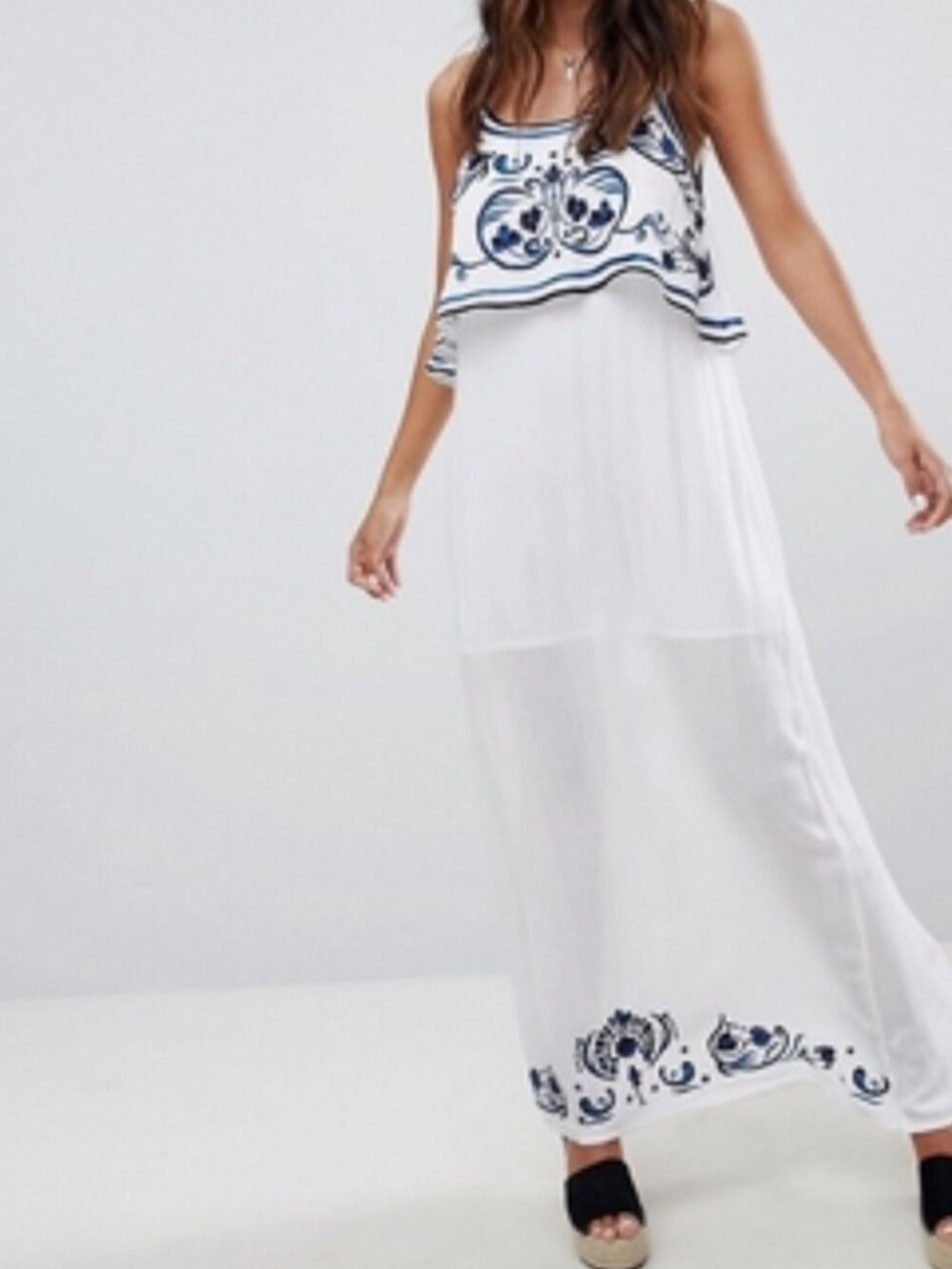 Anthropologie RAGA | Mediterranean Embellished Maxi Dress | M | White & Navy